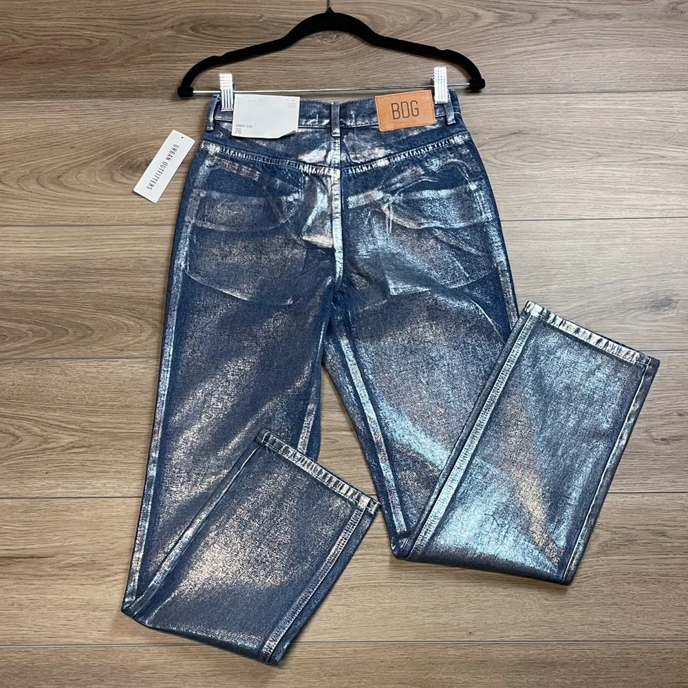 NWT Urban Outfitters Cowboy Jeans Size 26 2 Metallic Denim High Rise Straight